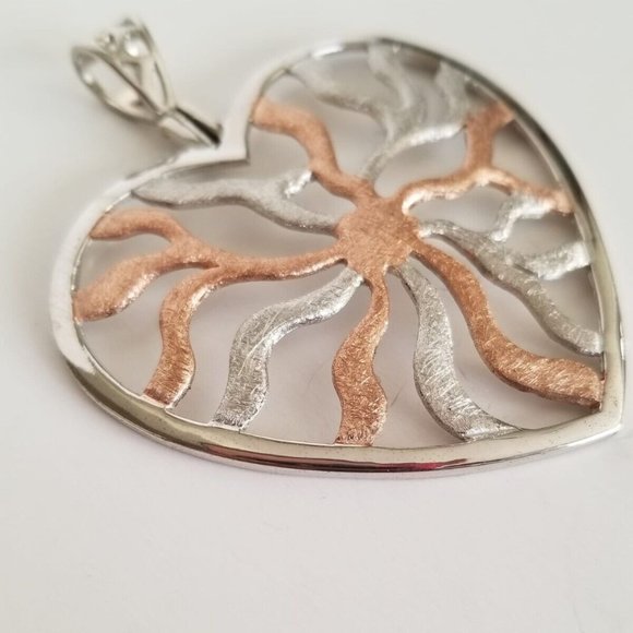 925 Sterling Silver Rose Gold Large Webbed Non Tarnish Heart Pendant Necklace - Picture 2 of 8